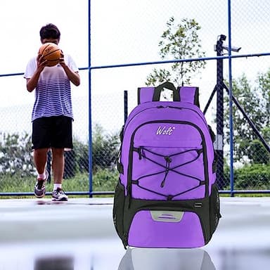 WOLT | Basketball Backpack Large Sports Bag with Separate Ball Holder & Shoes Compartment, Best for Basketball, Soccer, Volleyball, Swim, Gym, Travel (Purple) - Image 6