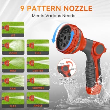 NEOTEC Retractable Garden Hose Reel 5/8 inch x 90ft - Wall Mounted Heavy Duty Hose Reel with 3/4 Inch Brass Fittings & 9-Pattern Nozzle - Auto Rewind System, Any Length Lock, 180° Swivel Bracket - Image 6