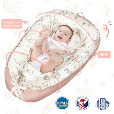 puxinargo Baby Lounger - Babies Nest for Newborn, Breathable & Soft Organic Cotton Lounger, Portable Baby Lounger for Home & Travel, Ideal Newborn Essentials, Pink Bear - Image 2
