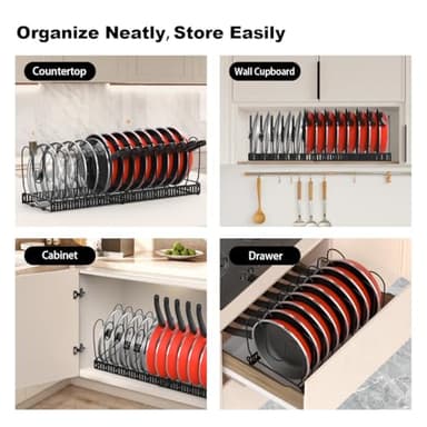 Housolution Pot and Pan Organizer Rack for Cabinet, Expandable Pot Lid Organizer Holder with 14 Adjustable Dividers, Fully Expanded Size 22.83" W x 7.09" D x 7.09" H, Black - Image 6