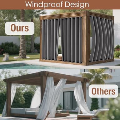 RYB HOME 2 Panels Weighted Outdoor Curtains - Waterproof Windproof Thermal Insulated Blackout Privacy Curtain for Porch Balcony Cabana, Grey, W52 x L84 inches - Image 2