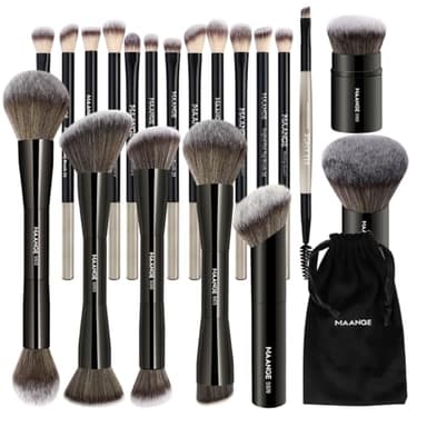 MAANGE 20 PCS Foundation Makeup Brush Set, Double-ended Kabuki Contour Brush for Liquid Powder Concealer Blending Blush Face Makeup Tools (Black) - Image 1