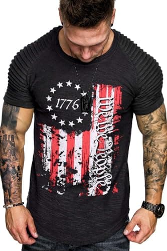 COOFANDY Mens Crew Neck T-Shirt Short Sleeve Summer Tshirt American Flag 1776 Tee - Image 2