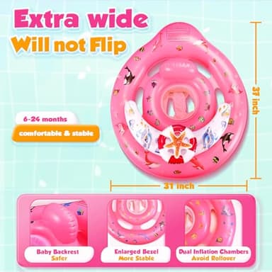 Baby Pool Float with Canopy UPF50+ Sun Protection, Inflatable Kids Pool Floats with Toy Play Console for Baby 6-36 Months, Infant Swimming Float with Adjustable Safety Seat for Boys Girls - Image 5