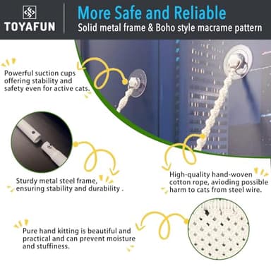 TOYAFUN Cat Window Perch for Indoor Cats - Breathable Hammock with 4 Strong Suction Cups - Boho Bed with Solid Metal Frame for Cats & Kittens Inside - Maximum Hold Up to 40lbs - Image 2