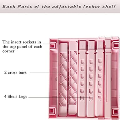 Locker Shelf Adjustable Height and Width, Pink Locker Organizer for Work, Locker Shelves for School Locker, Stack-able Locker Stand Tools for Gym Locker, Locker Accessories Stuff, Pack of 2 - Image 6
