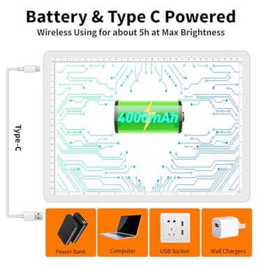 TOHETO Rechargeable A4 Light Pad for Diamond Painting, Ultra Bright Tracing Light Box for Drawing, Wireless Lightbox for Tracing and Drawing, Cordless Diamond Art Light Board for Sketching (White) - Image 3