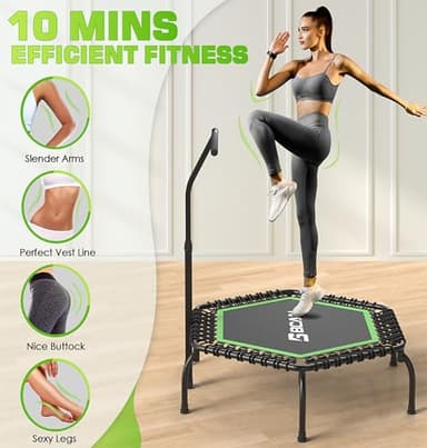 BCAN 48" Mini Trampoline, 550 LBS Fitness Trampoline with T-Adjustable Handle Bar, Bungees, Stable & Quiet Exercise Rebounder for Adults Indoor/Garden Workout-Green - Image 7