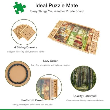ALL4JIG 1500 Piece Rotating Puzzle Board with Drawers and Cover,25"x34"Portable Wooden Jigsaw Puzzle Table for Adults Portable,Lazy Susan Spinning Puzzle Boards Birthday Gift for mom - Image 5