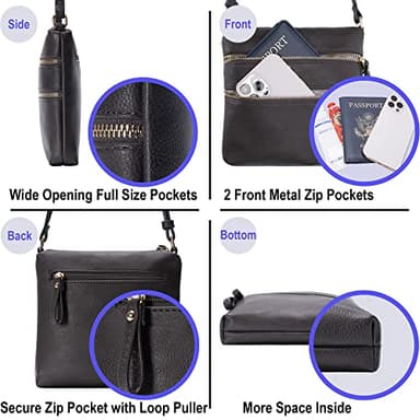 Solene Crossbody Bag Functional Multi Pocket Double Zipper Purse with Adjustable Strap-WU085(Charcoal Grey) - Image 6