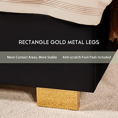 HOWE Queen Size Bed Frame and 61" Headboard, Upholstered Bed with Golden Plating Trim, Modern Platform Bed No Box Spring Needed, Black - Image 4