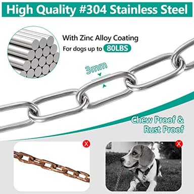 Tresbro Heavy Duty Dog Chains for Outside, 15FT Stainless Steel Tie Out Cable with Swivel Hook for Small Medium Dogs, Metal Chew Proof Pet Runner Chain Leash Lead for Outdoor Camping Hiking Yard, 3MM - Image 3