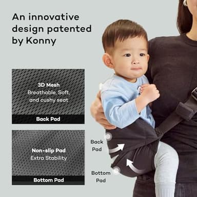 Konny Baby Carrier Hip Seat, Dual Support IHDI Certified with Two Safety Pads, Adjustable Wraps Sling Wearable One Size Fits All, Baby Essentials for 6 to 48 Months up to 44 lbs -Charcoal - Image 2