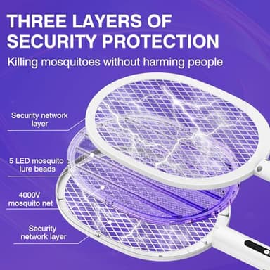 Electric Fly Swatter Racket, PALONE 4000V Detachable Bug Zapper with Type-C Rechargeable Base, Powerful Dual Modes Fly Zapper Racket, Mosquito Killer for Indoor Outdoor, 1 Pack - Image 8