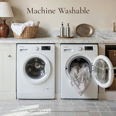 GENIMO 8x10 Area Rugs for Living Room, Machine Washable Non Slip Vintage Rugs, Low Pile Lightweight Chenille Print Rug for Bedroom, Dining Room, Home Office, Light Taupe Brown - Image 8