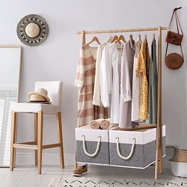 Yawinhe Foldable Storage Basket 5-Pack, Large Fabric Bins with Rope Handle, Used for Organizing Shelves, Closets, Clothes, 12.99''Lx9.05''Wx7.87''H, White/Grey - Image 6