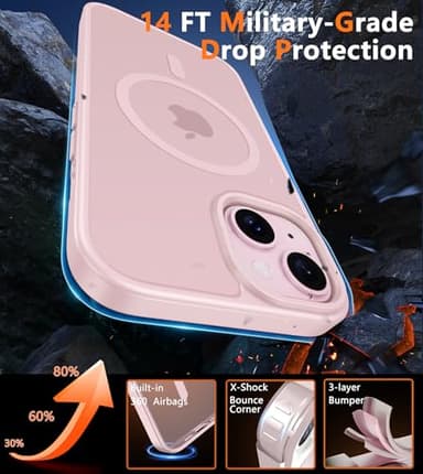 FNTCASE for iPhone 15 Case: for iPhone 14 & iPhone 13 Case | Magnetic Frosted Translucent Slim Shockproof Cell Phone Cover | Military Grade Protection Drop Proof Tough Protective Cases - LightPink - Image 6