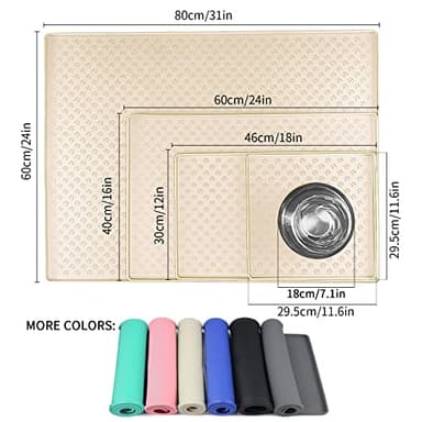 Ptlom Silicone Pet Placemat for Dog and Cat, Waterproof Non-Slip Pet Feeding Bowl Mats for Food and Water, Small Medium Large Tray Mat Prevent Residues from Spilling to Floor, Beige, 18" 12" - Image 2