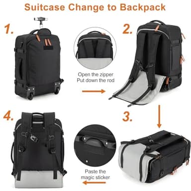 Rolling Backpack for Men and Women, Extra Large 42L Travel Backpack with Wheels, 17.3 Inch Carry-On Laptop Bag with 4 packing cubes for Business and Work, Large Capacity Rolling Bag - Image 6