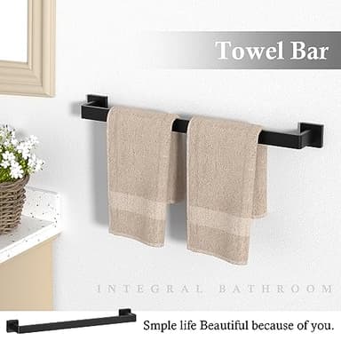 10-Pieces Matte Black Bathroom Accessories Set, 23.6 Inch Bath Towel Bar Set, SUS 304 Stainless Steel Bathroom Hardware Set, Towel Racks for Bathroom Wall Mounted. - Image 3