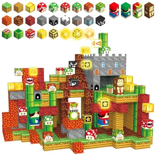 MEDMHSMA 200PCS Magnetic Blocks Building Toys, 1" Light Up Building Blocks Magnet Cubes Tiles for Toddlers Boys Girls 3+, Build Game Adventure Scenes STEM Sensory Construction Toys - Image 1
