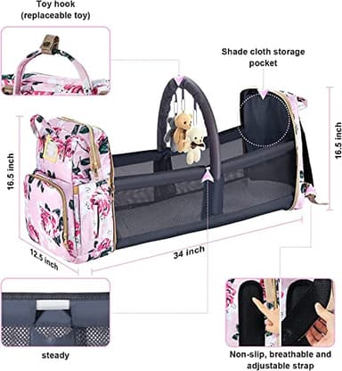 GurZinn Diaper Bag Backpack with Changing Station, Foldable for Bady Toddler, 3 in 1 Large Capacity Newborn Essentials Organizer with Stroller Hook for Girls and Boys(Pink) - Image 5