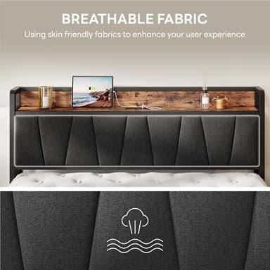 LIKIMIO Full XL Bed Frame, Storage Headboard with Charging Station, Solid and Stable, Noise Free, No Box Spring Needed, Easy Assembly - Image 5