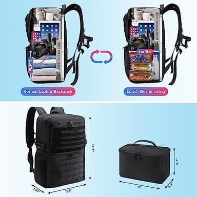 BERTASCHE Lunch Backpack, Laptop Backpack 15.6 inch Work Backpack w/Insulated Cooler Lunch box for Men Women, Casual Daypack for Work Commuter Picnic College,Black - Image 6