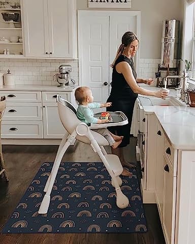 Blissful Diary Baby Splat Mat for Under High Chair, 50.4 x 50.4 Inch Wipeable Splash Mat, Waterproof and Washable, Anti-Slip Floor Protector, Retro Rainbow - Image 4