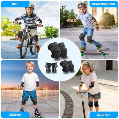 GEQID Kids Knee Pads Elbow Pads Wrist Guards Set ,Protective Gear for 4-6-12 Boys Girls Roller Skating Scooter Skateboarding Bike (Black, Free Size (4-12 Years or 40-80lbs)) - Image 6