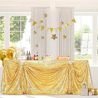 PartyDelight Gold Sequin Tablecloth 60"X120" Rectangle Sparkly Table Cloth for Wedding Party Christmas Decorations - Image 6