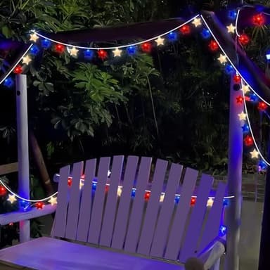 Red White and Blue Star Lights,8.5ft LED Waterproof 10 Star String Lights for 4th of July Decorations,Fairy Lights Perfect for Indoor Outdoor Independence President Patriotic Theme Memorial Day Decor - Image 5