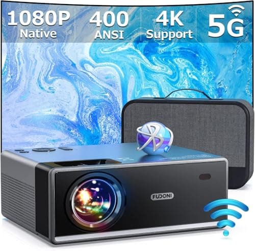 FUDONI Projector with 5G WiFi and Bluetooth, 1080P Outdoor Projector with HDMI and USB, Max 300" Display Zoom Function for Movies & Gaming, Compatible with TV Stick/Phone/Laptop - Image 1