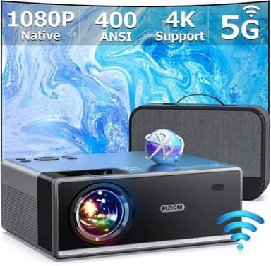 FUDONI Projector with 5G WiFi and Bluetooth, 1080P Outdoor Projector with HDMI and USB, Max 300" Display Zoom Function for Movies & Gaming, Compatible with TV Stick/Phone/Laptop - Image 1