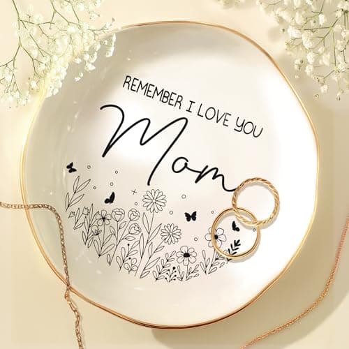 WANDER PRINTS for Mother - Ceramic Ring Dish Jewelry Tray for Mom - 50th 60th 70th 80th Birthday Gifts, for Mommy from Daughter, Son - Remember I Love You Mom