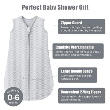 SWEET DOLPHIN Baby Sleep Sack 0-6 Months - 100% Cotton 2-Way Zipper TOG 0.5 Infant Wearable Blanket, Newborn Essentials Toddler 3 Pack Sleeping Sacks - Grey - Image 3
