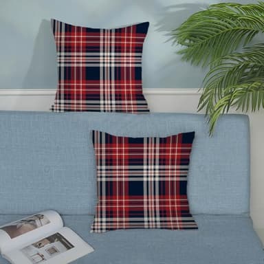4th of July Plaid Pillow Covers 18x18 Set of 2 Patriotic Blue Red Buffalo Checkered Decorative Throw Pillows Memorial Independence Day Pillowcase Outdoor Farmhouse Cushion Case for Couch Decor - Image 4