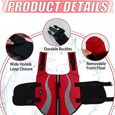 EMUST Life Jacket for Large Dogs, Dog Life Vest for Small/Medium/Large Dogs with Double Rescue Handles, High Reflective Dog Life Preserver for Swimming, Red,L - Image 3