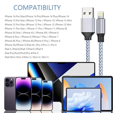 DAZHWA iPhone Charger 3pack 6ft MFi Certified Best New Nylon Braided Lightning Cable Cell Phone Fast Charger Cord Compatible with iPhone14/13/12/11Pro Max/XS/XR/X/8/7/6/5/SE/iPad More - Image 4