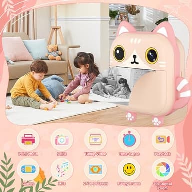Kids Camera,Instant Print Camera for Kids,Christmas Birthday Gifts for Girls Age 3-12,HD Digital Video Cameras for Toddler,Portable Toy for 3 4 5 6 7 8 9 Year Old Girls with 32GB SD Card-Pink - Image 4