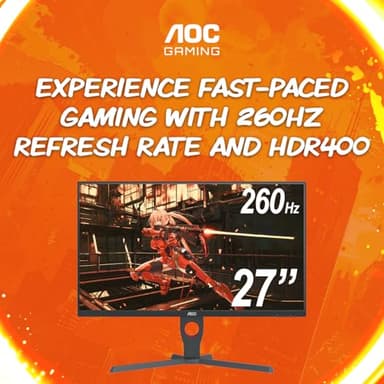 AOC Q27G10ZE 27" Gaming Monitor, QHD 2560 x 1440, Up to 260Hz 0.5ms, HDMI 2.0 x2, Display Port x1, 3-Sided Frameless, Console Gaming Ready, 3-Year Zero-Bright-Dot - Image 2