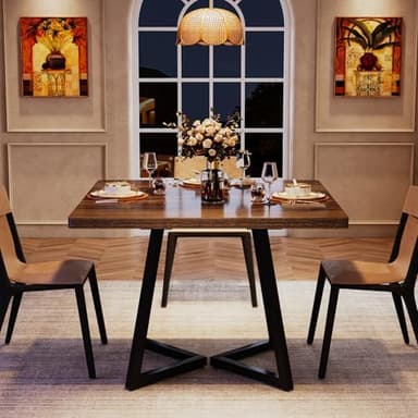 Tribesigns Square Dining Table for 2, 31.5" Industrial Dinner Table with Metal Base, Kitchen Table for Dining Room, Small Space, Apartment, Rustic Brown & Black - Image 6