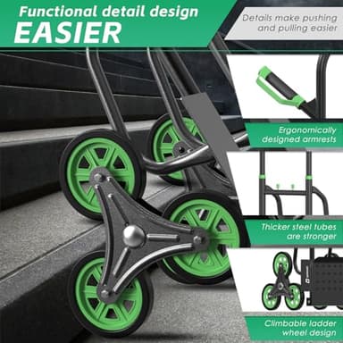 Teprovo Stair Climbing Hand Truck 440lb,Heavy Duty Dolly Cart for Stairs,Thickened Upgraded Steel Tube Folding Stair Climbing Trolley with Six Wheels and Telescoping Handle - Image 3