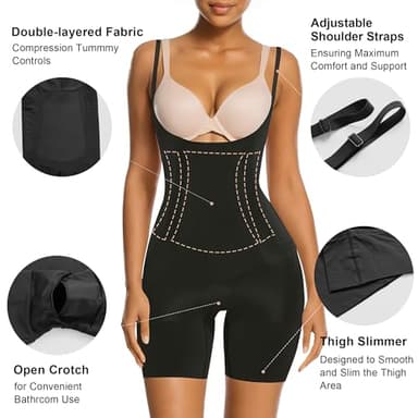 SHAPERX Shapewear for Women Tummy Control Open Bust Thigh Slimmer Body Shaper, SZ2490293-Black-S - Image 3