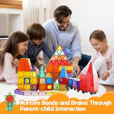 Paaxido Magnetic Tiles - 130PCS Magnetic Blocks for Kids, Magnet Tiles Building Blocks Set with 2 Cars, Construction STEM Magnet Toys Gift for Kids, Boys and Girls 3 4 5 6 7 8+ Year Old - Image 4
