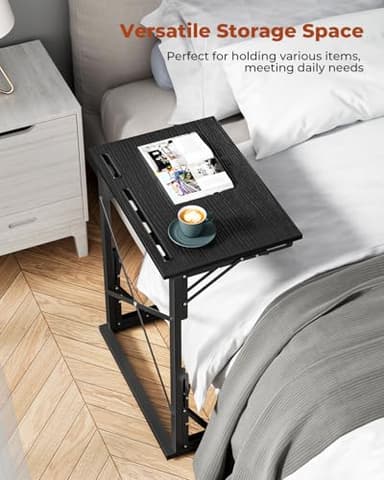 Evermagin 21''Wx28''H Folding TV Tray for Eating, Small Foldable C-Shaped Tray Table with Tablet and Phone Slots, Slide Under Couch Side Table for Recliner, Living Room, Bedroom, Black - Image 7