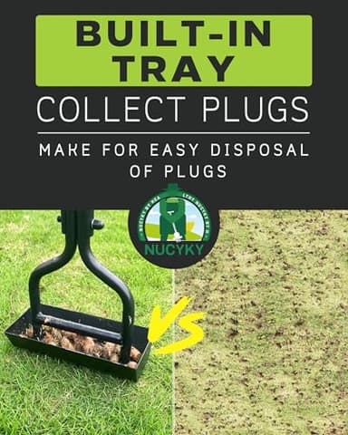 Nucyky Lawn Aerator Coring Tool with Soil Core Tray, Manual Garden Plug Aerator for Grass Aeration, Yard Aerator & A Cleaning Tool for Compacted Soil, Lawn Care, 38”,Chartreuse Handle, Patented - Image 3