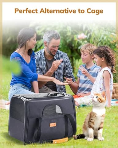 Morpilot Cat Carrier - Soft Sided Cat Carrier Large for Big Medium Cats and Puppy up to 18lbs, Pet Carrier with Safety Zippers, Foldable Bowl, Airline Approved Large Dog Carrier - Dark Gray - Image 7