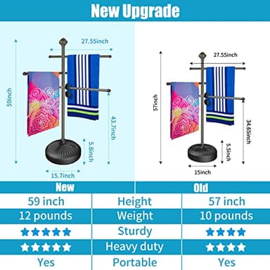 Hestiasko Pool Towel Rack Outdoor, 59" Metal Outdoor Towel Rack for Hot Tub with 3 Adjustable Bars, Patio & Hot Tub Accessories for Adults, Upscale Pool Towel Holder - Gray - Image 2