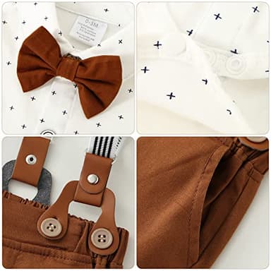ZOEREA Baby Boy Suit Gentleman Outfit Clothes Infant Tuxedo Short Sleeve Dress Shirt+Suspender Pants+Bowtie+Hat 0-18M - Image 2